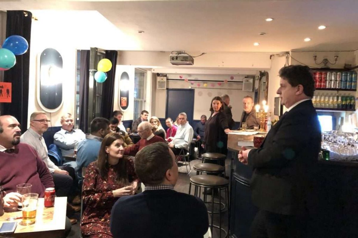 Stuart Dixon talking about service catalougues in a pub
